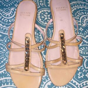 Stuart Weitzman Tan and Gold Sandals